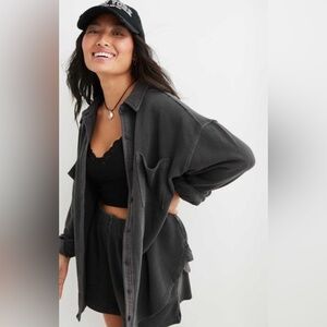 Aerie LumberJane Fleece Shirt Smoked Grey